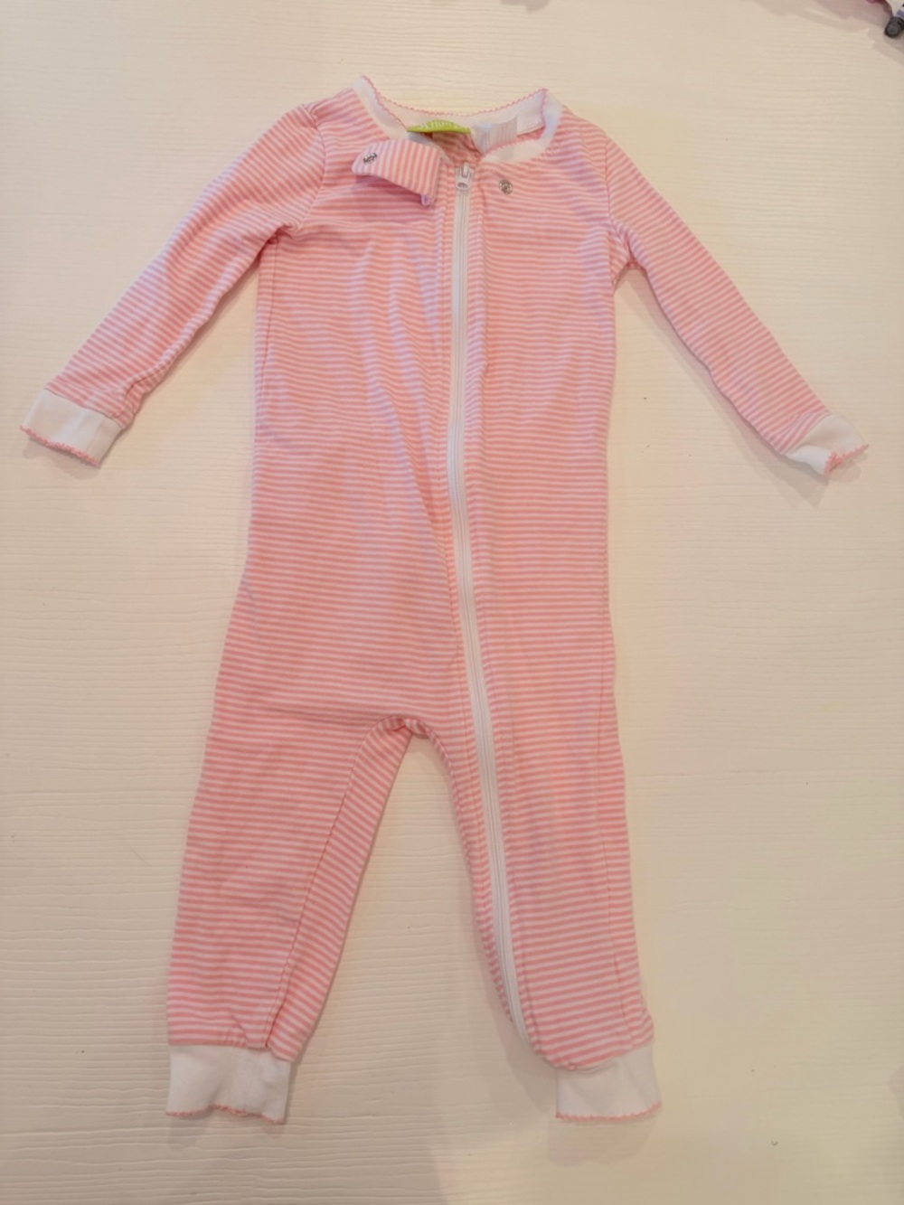 Baby Pink Stripe Zip-Front Footie One-Piece